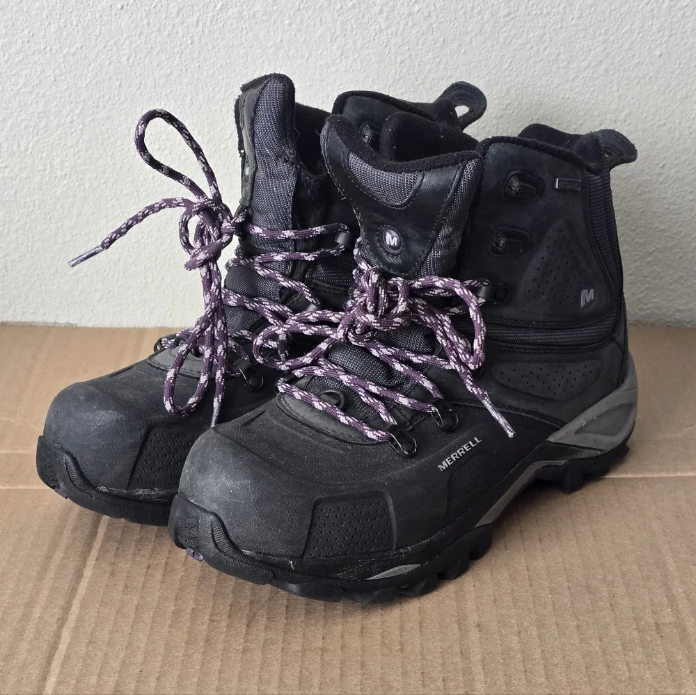 Merrell Whiteout 8 Boots Waterproof Hiking Black Purple Women's 8.5 - Picture 1 of 5